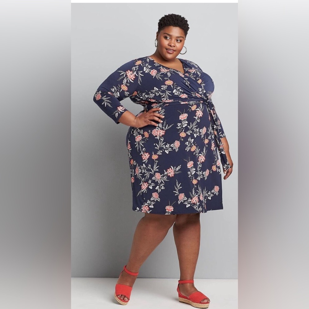 NWT Lane Bryant navy floral wrap dress